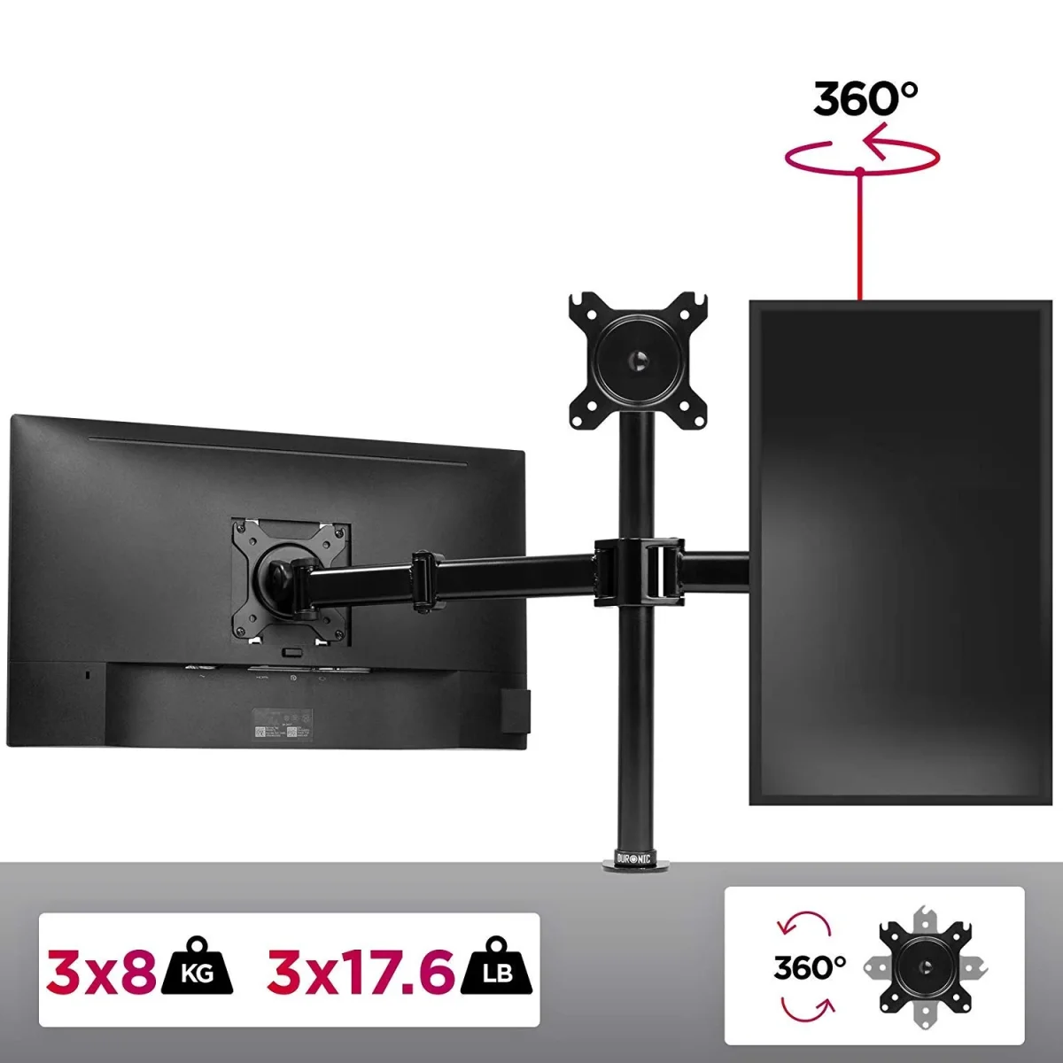 Duronic Computer Monitor Arms DM253 Adjustable Triple Monitor Stand Riser Clamp for 13-27” PC screens Monitor Desk Mounts with VESA 75/100 Triple Monitor Mount with 8kg Capacity Stand for Home Office - Image 5