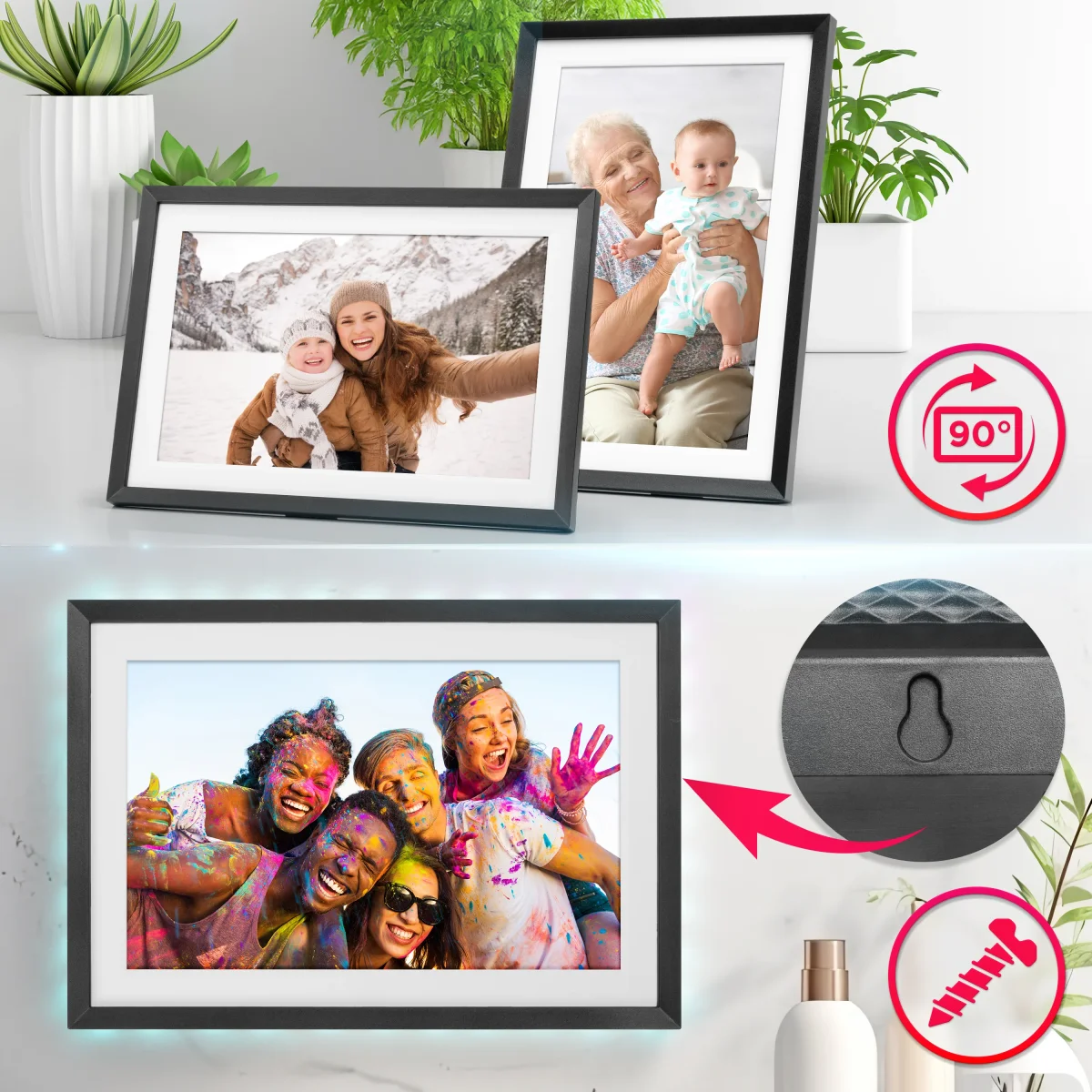 Duronic Digital Photo Frame PF2A BK Frameo 10.1” Electronic Photo Album 800x1200 WiFi Photoframe with Phone App Touchscreen Video Player Black Picture Frame for Birthday Engagement Gifts Family - Image 6