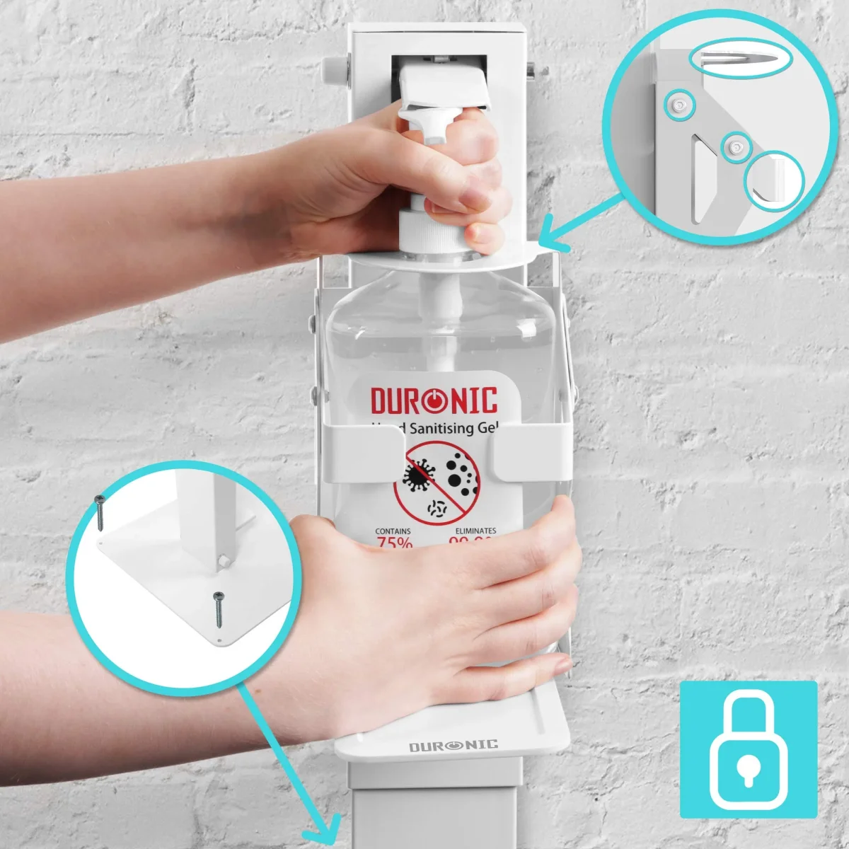 Duronic Hand Gel Floor Standing Dispenser STF-S1L | Freestanding Sanitiser Holder with Drip Tray | Holds Duronic S1000ML 1 Litre Pump Bottle | Stand Has Secure Locking Feature to Prevent Theft - Image 7