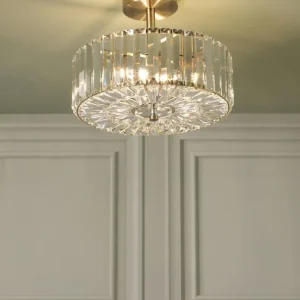 Laura Ashley Fernhurst 3 Light Semi-Flush Crystal and Antique Brass